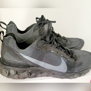 Nike Mens React Element 55 Triple Black Running Shoe Sneaker